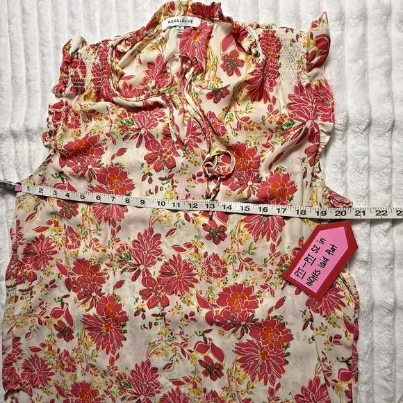 Rose + Olive Pink Yellow Lightweight Floral Sleeveless Tank Blouse, SZ XL - Picture 6 of 7